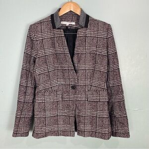 Veronica Beard Wool Blend Plaid Dickey Jacket Blazer Red‎ Black Sz 4